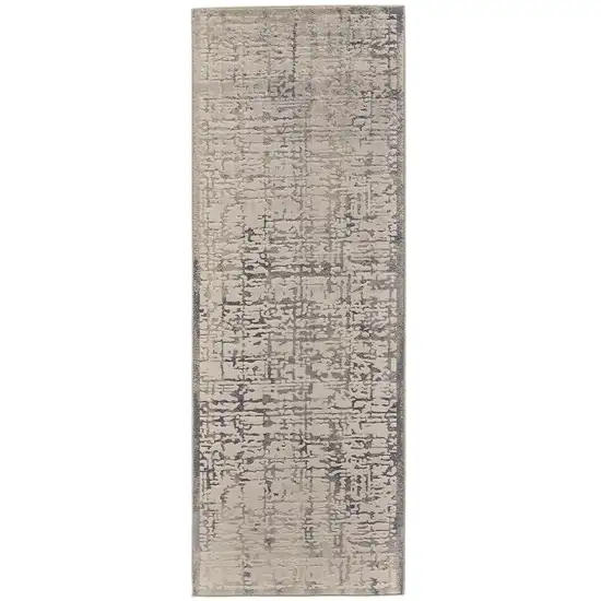 8' Gray and Ivory Abstract Runner Rug Photo 1