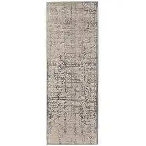 Photo of 8' Gray and Ivory Abstract Runner Rug