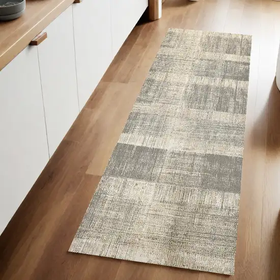 8' Gray and Ivory Abstract Runner Rug Photo 1