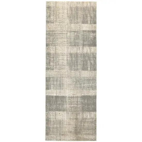 8' Gray and Ivory Abstract Runner Rug Photo 1