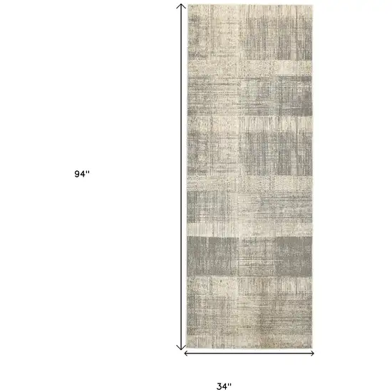 8' Gray and Ivory Abstract Runner Rug Photo 6