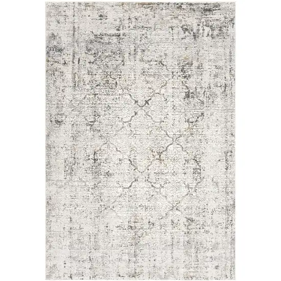 13' Gray and Ivory Damask Distressed Runner Rug Photo 2