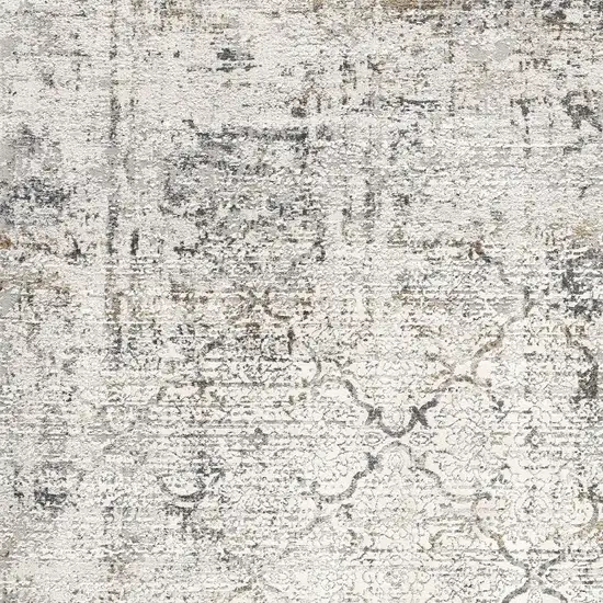 13' Gray and Ivory Damask Distressed Runner Rug Photo 4