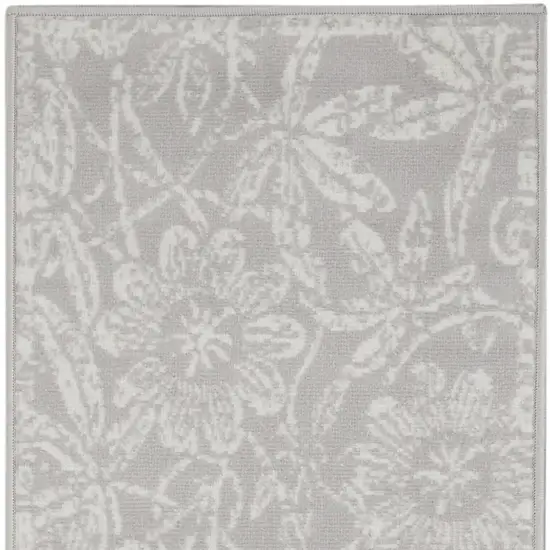 8' Gray and Ivory Floral Distressed Non Skid Runner Rug Photo 6