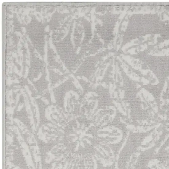 8' Gray and Ivory Floral Distressed Non Skid Runner Rug Photo 5