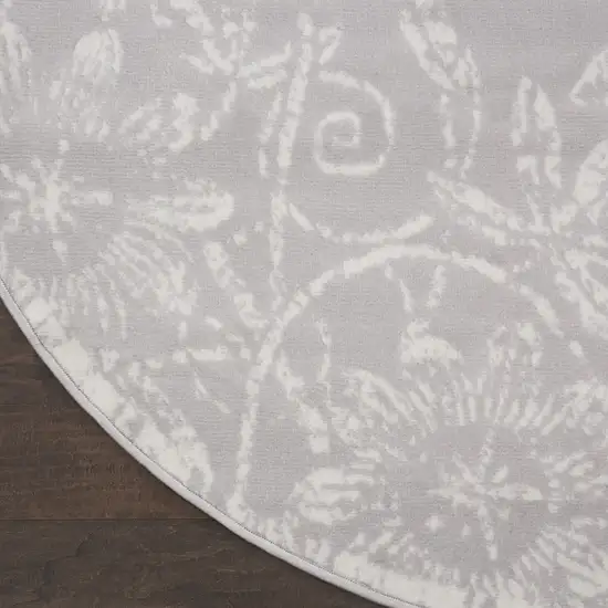 5' Gray and Ivory Floral Distressed Round Rug Photo 7