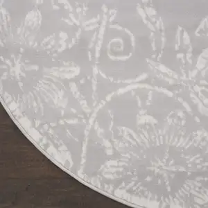 Photo of 5' Gray and Ivory Floral Distressed Round Rug