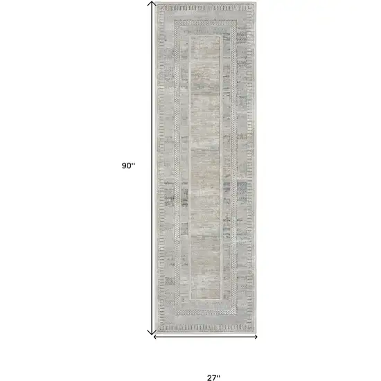 8' Gray and Ivory Geometric Non Skid Runner Rug Photo 3