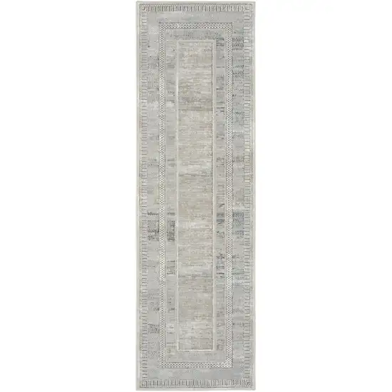 8' Gray and Ivory Geometric Non Skid Runner Rug Photo 2