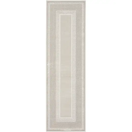 8' Gray and Ivory Geometric Non Skid Runner Rug Photo 5