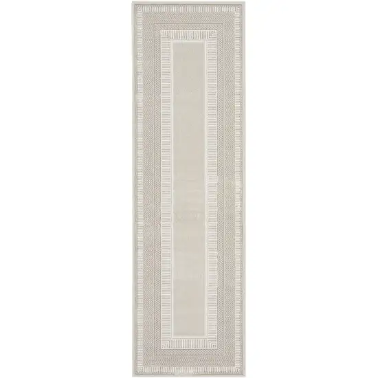 8' Gray and Ivory Geometric Non Skid Runner Rug Photo 2