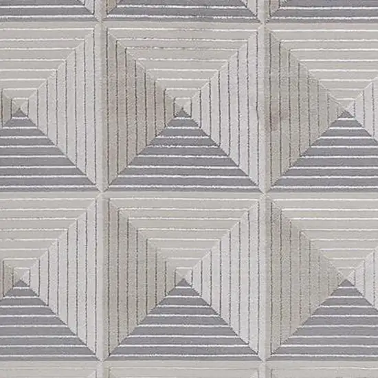 8' Gray and Ivory Geometric Power Loom Runner Rug Photo 5