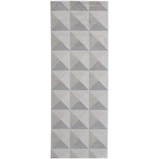 8' Gray and Ivory Geometric Power Loom Runner Rug Photo 2