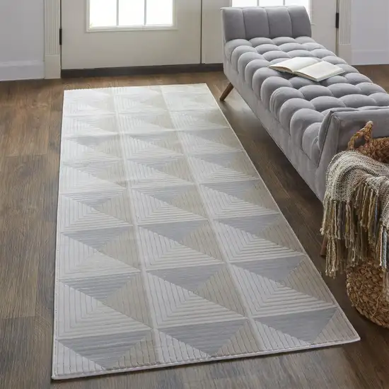 8' Gray and Ivory Geometric Power Loom Runner Rug Photo 6