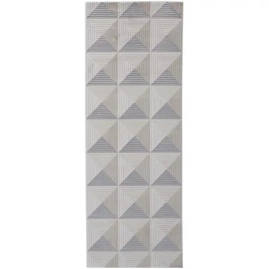 8' Gray and Ivory Geometric Power Loom Runner Rug Photo 4