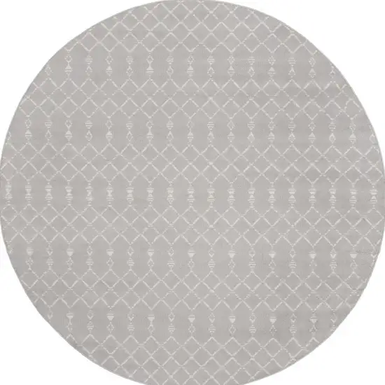 8' Gray and Ivory Geometric Round Rug Photo 6