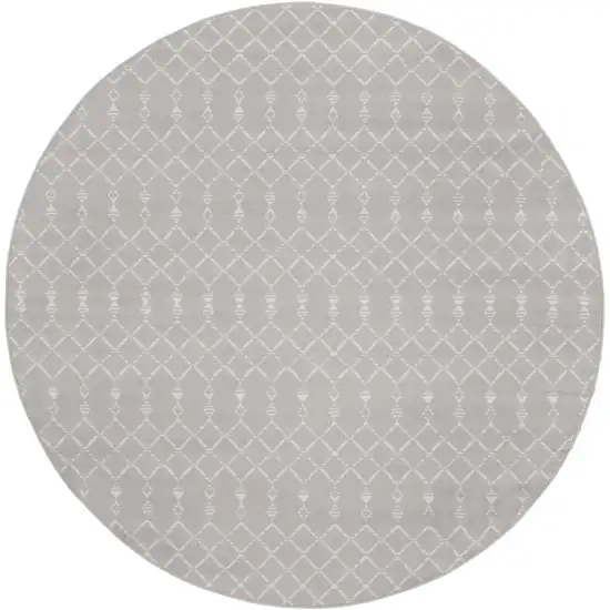 8' Gray and Ivory Geometric Round Rug Photo 2