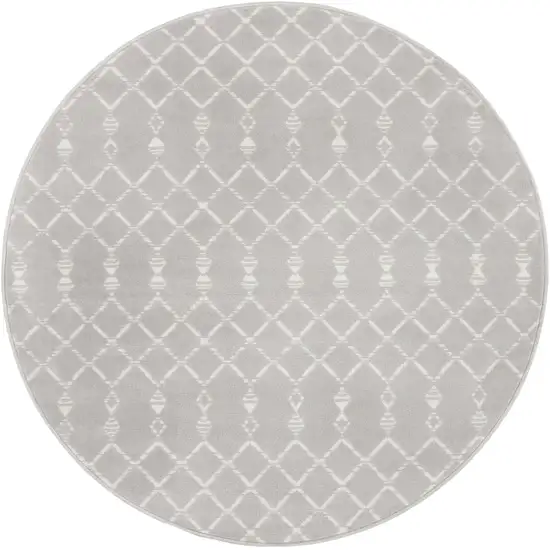 5' Gray and Ivory Geometric Round Rug Photo 2