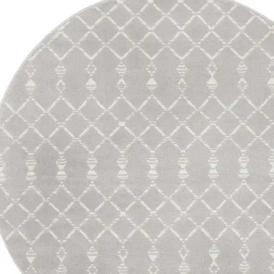 5' Gray and Ivory Geometric Round Rug Photo 4