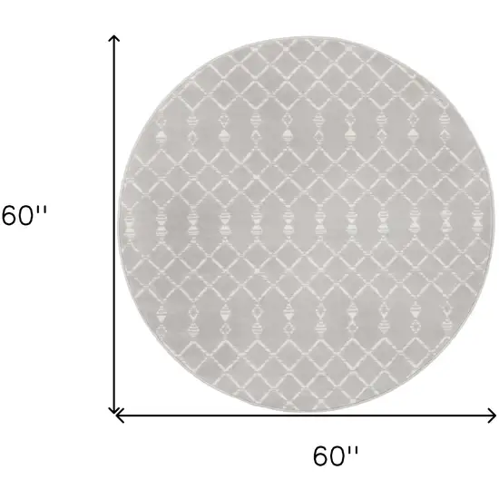 5' Gray and Ivory Geometric Round Rug Photo 3