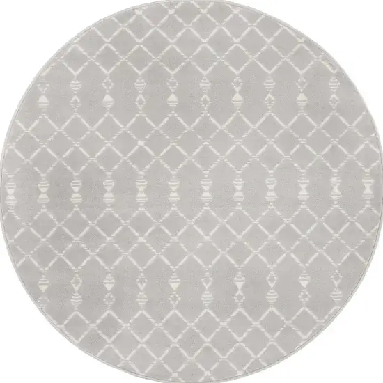 5' Gray and Ivory Geometric Round Rug Photo 5