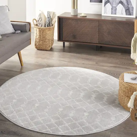 5' Gray and Ivory Geometric Round Rug Photo 9