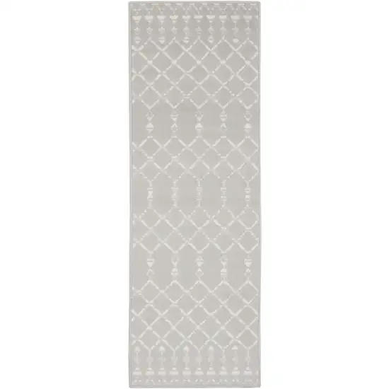 6' Gray and Ivory Geometric Runner Rug Photo 2