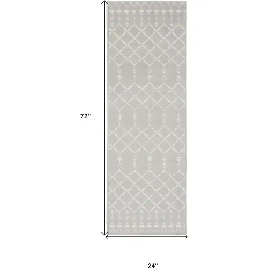 6' Gray and Ivory Geometric Runner Rug Photo 3