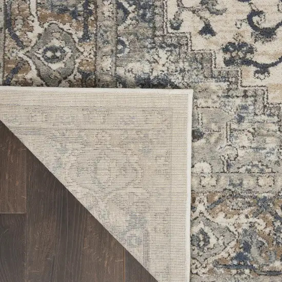 12' Gray and Ivory Medallion Power Loom Runner Rug Photo 5