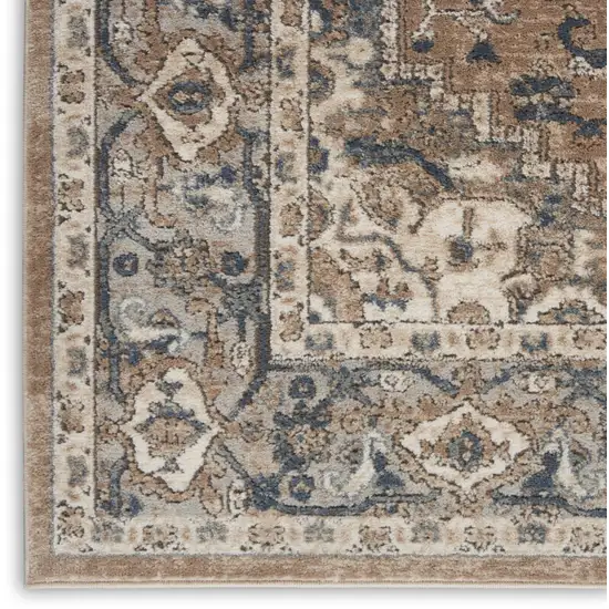 12' Gray and Ivory Medallion Power Loom Runner Rug Photo 3