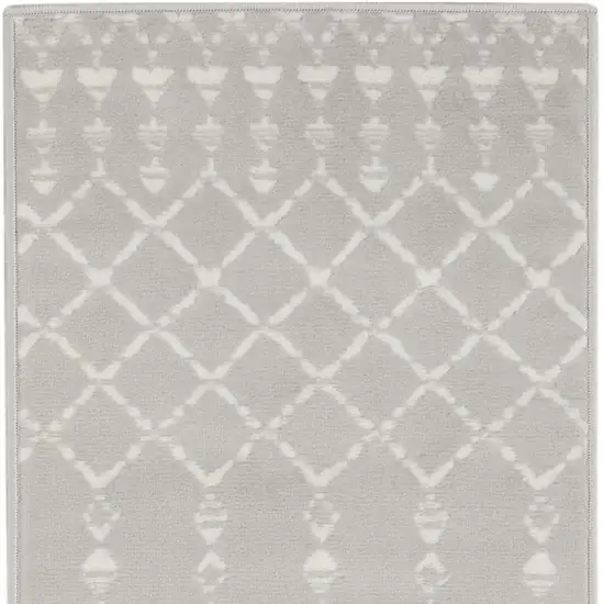 8' Gray and Ivory Moroccan Distressed Non Skid Runner Rug Photo 6