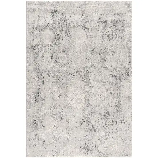 10' Gray and Ivory Oriental Distressed Runner Rug Photo 2