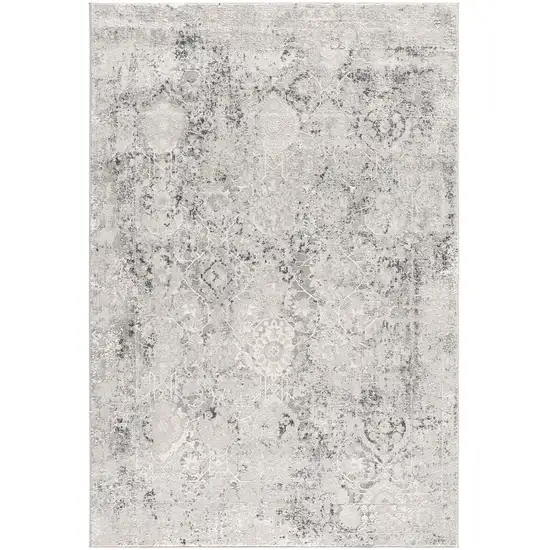 13' Gray and Ivory Oriental Distressed Runner Rug Photo 2