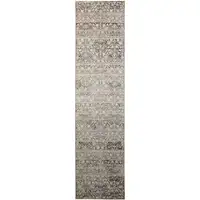 Photo of 10' Gray and Ivory Oriental Power Loom Distressed Runner Rug With Fringe