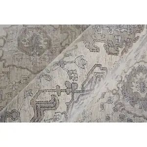 Photo of 10' Gray and Ivory Oriental Power Loom Runner Rug With Fringe