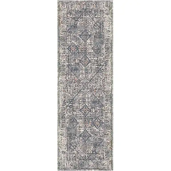 8' Gray and Ivory Oriental Power Loom Runner Rug Photo 1