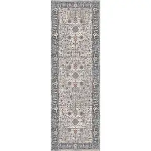 Photo of 8' Gray and Ivory Oriental Power Loom Runner Rug