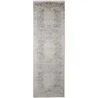 Photo of 8' Gray and Ivory Oriental Power Loom Worn Faded Runner Rug