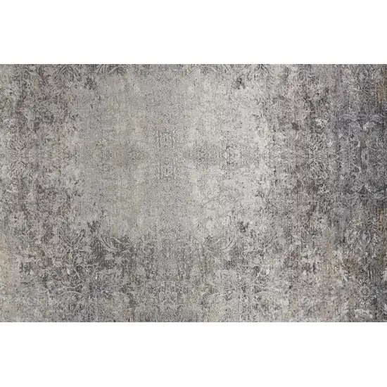 12' Gray and Ivory Oriental Power Loom Worn Faded Runner Rug Photo 8