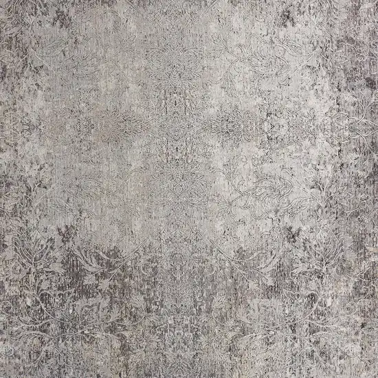 12' Gray and Ivory Oriental Power Loom Worn Faded Runner Rug Photo 7