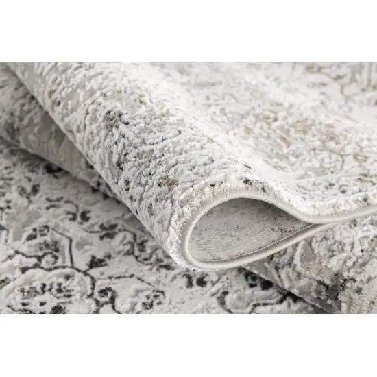 10' Gray and Ivory Oriental Washable Non Skid Runner Rug Photo 6