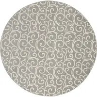 Photo of 8' Gray and Ivory Round Floral Vines Power Loom Area Rug