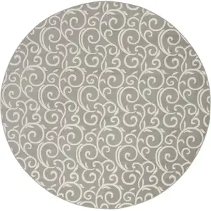 Photo of 8' Gray and Ivory Round Floral Vines Power Loom Area Rug