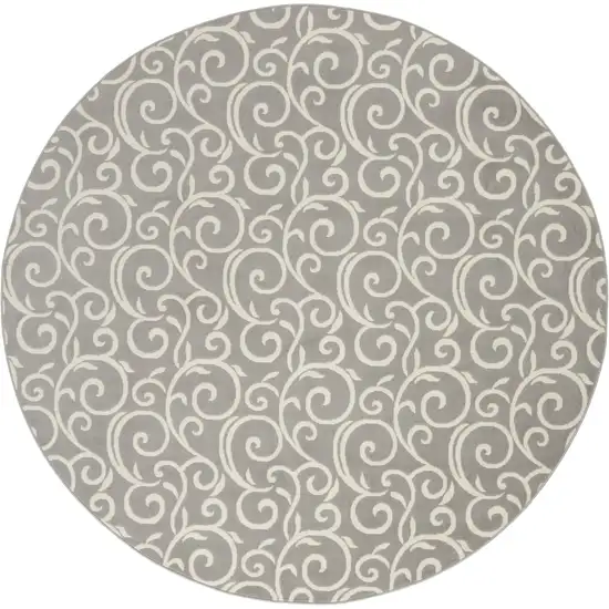 8' Gray and Ivory Round Floral Vines Power Loom Area Rug Photo 2