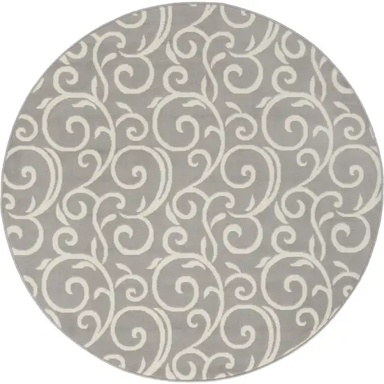 5' Gray and Ivory Round Floral Vines Power Loom Area Rug Photo 5