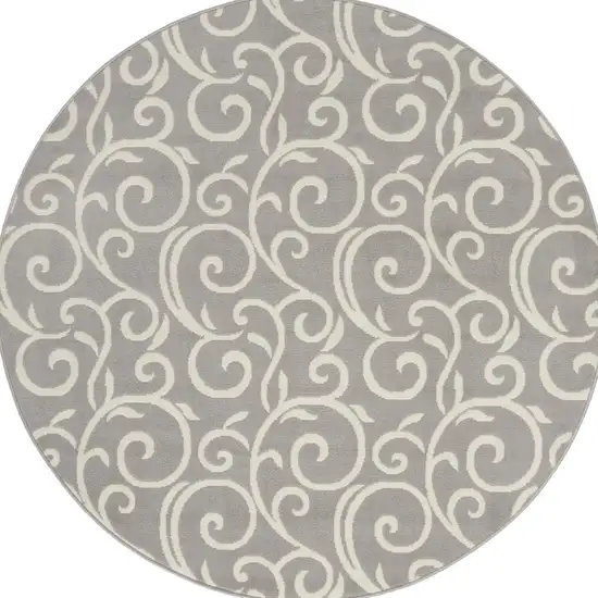 5' Gray and Ivory Round Floral Vines Power Loom Area Rug Photo 4