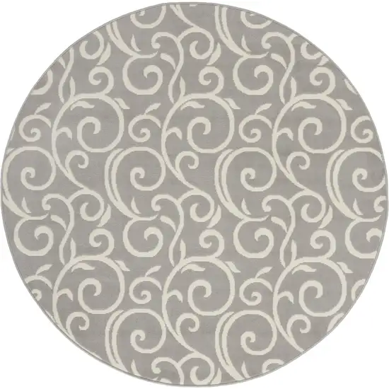 5' Gray and Ivory Round Floral Vines Power Loom Area Rug Photo 2