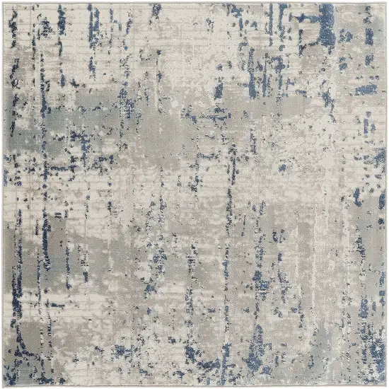 4' Gray and Ivory Square Abstract Power Loom Area Rug Photo 2