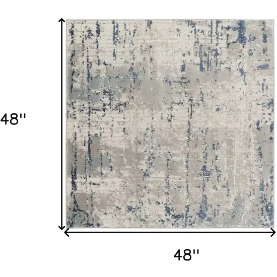 4' Gray and Ivory Square Abstract Power Loom Area Rug Photo 3