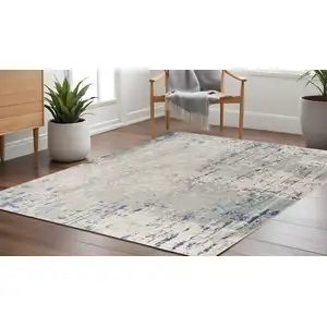 Photo of 8' Gray and Ivory Square Abstract Power Loom Area Rug